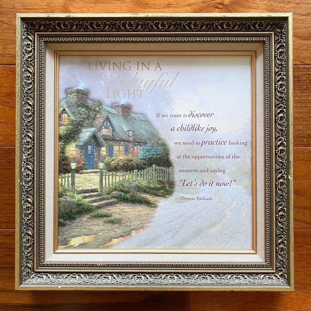 Signed Thomas Kinkade "Living In A Playful Light" Art Print - Matted Framed